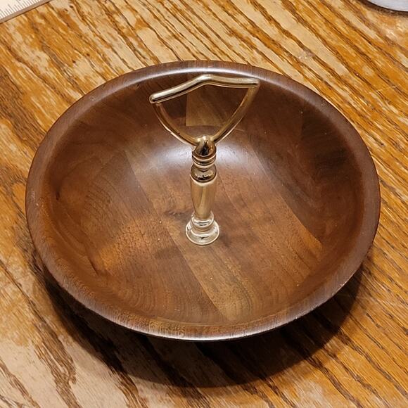 Vintage J B Deere Cedarcraft Walnut And Brass Serving Bown Nuts Catch All - Picture 5 of 7